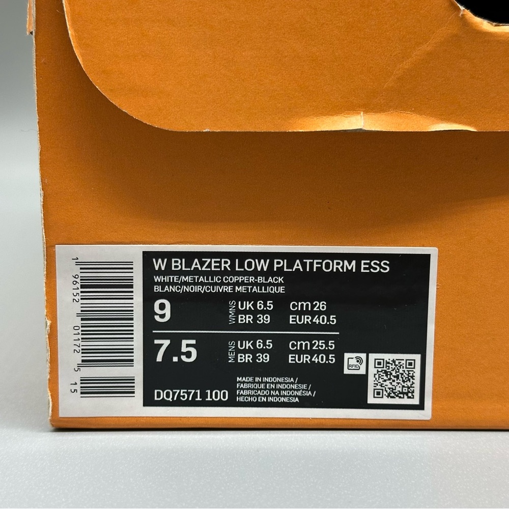 Size 9 Nike Blazer Platform Low White Metallic Copper Sneakers Women New - Picture 8 of 8